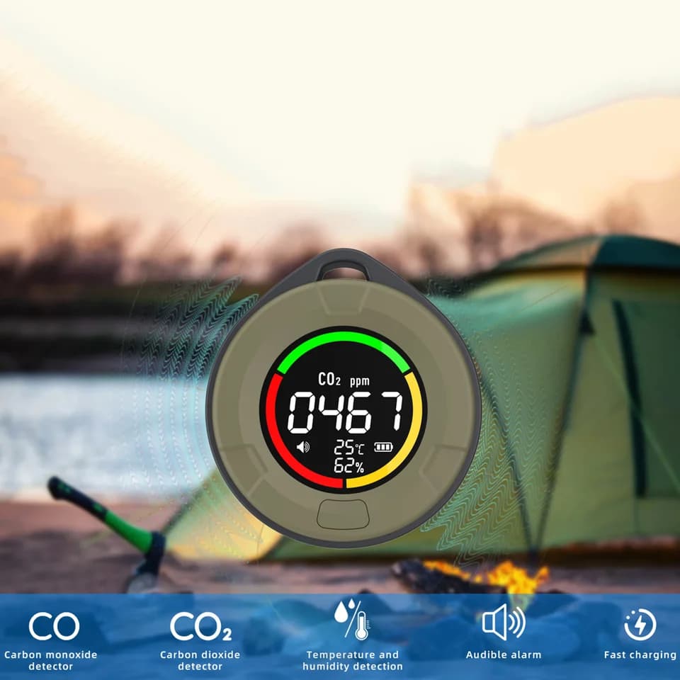 10E 5-in-1 Carbon Monoxide Detector | CO2, Temp & Humidity Alarm | Portable RV Use - Thumbnail 4
