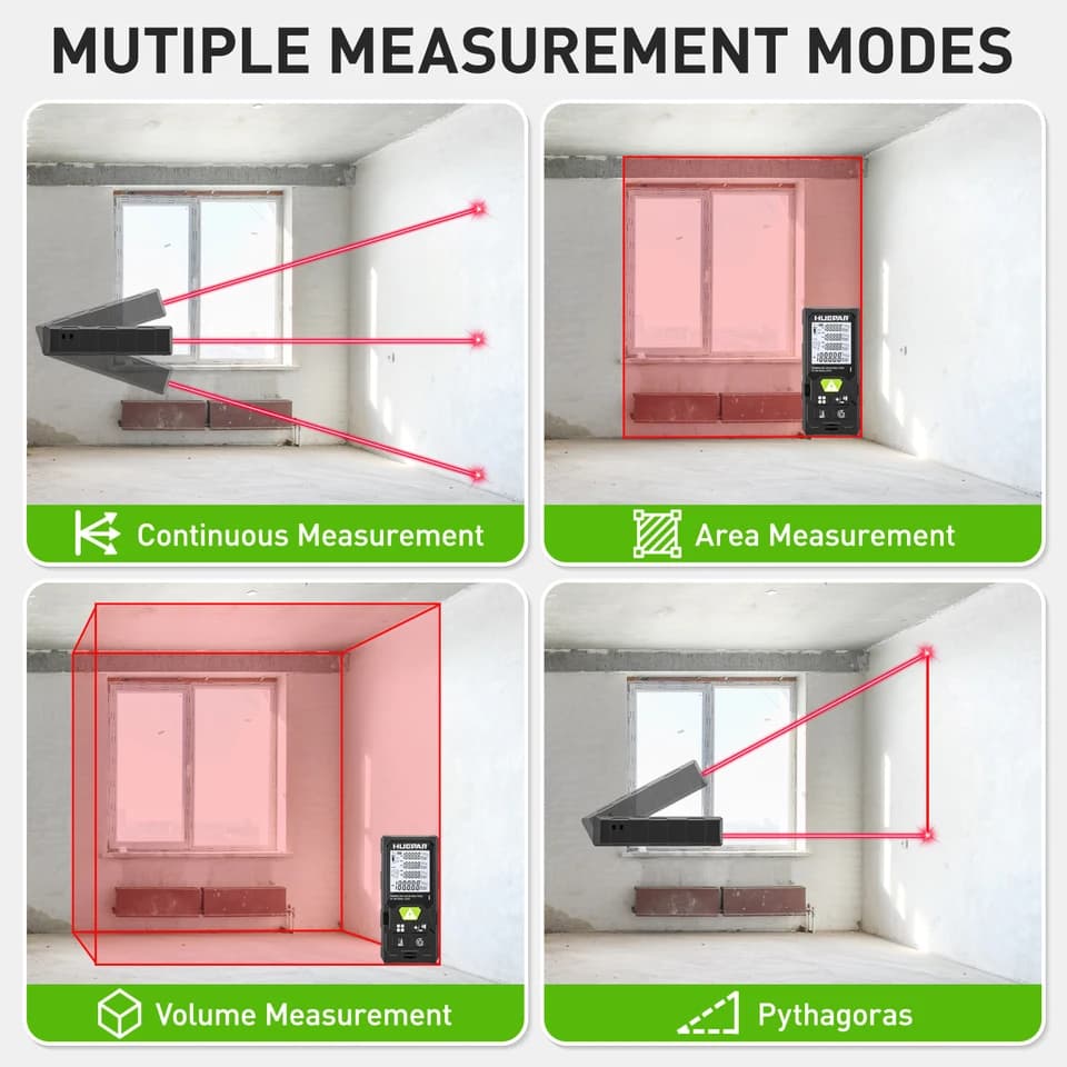 Huepar Laser Measure | 50-120m Digital Rangefinder | M/in/Ft Unit Test Tool - Thumbnail 4