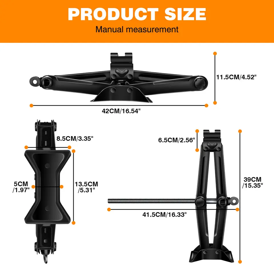 2 Ton Scissor Jack | 11-39cm Lift Range | Carbon Steel for Tyre Repair - Thumbnail 2
