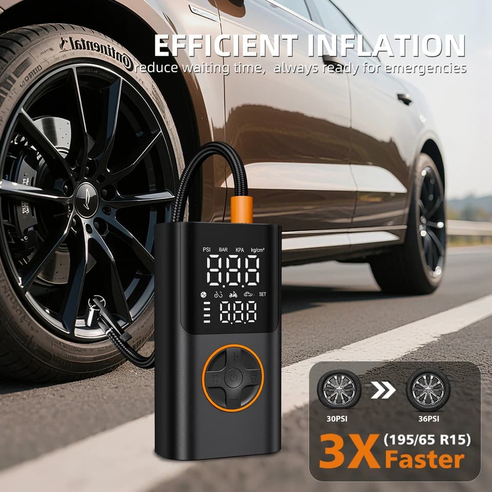 Cordless Tyre Inflator | 150 PSI Digital Air Compressor | Car, Bike, Ball - Thumbnail 3