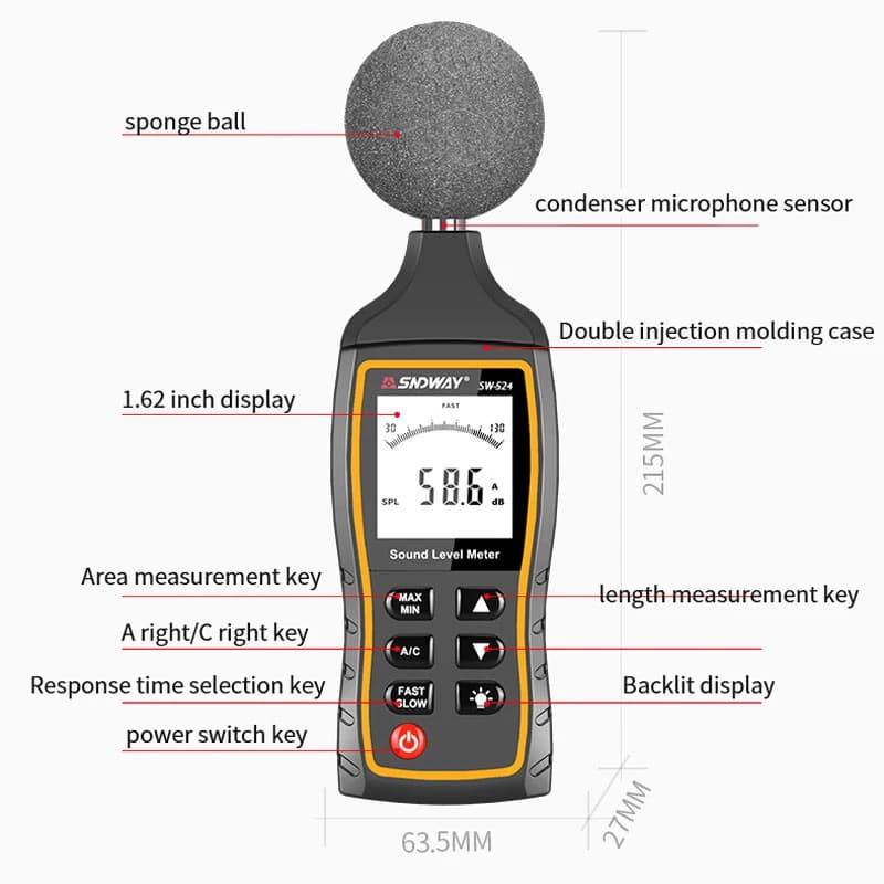 SNDWAY SW-523 Sound Level Meter | Handheld dB Noise Audio Tester | Digital Decibel Monitor - Thumbnail 3