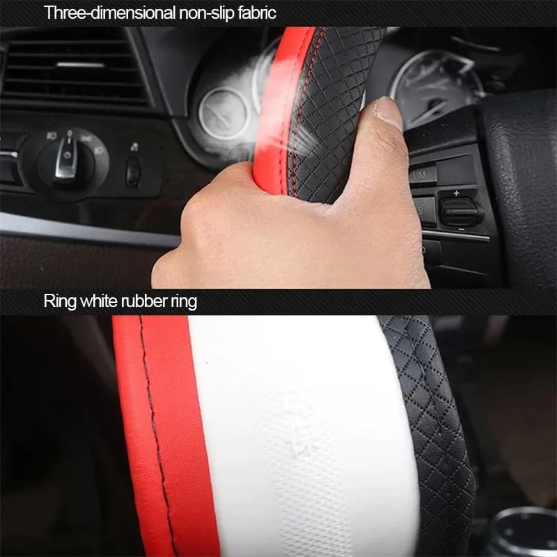 Leather Steering Wheel Covers | Universal 15 Inch Anti-Slip Fit - Thumbnail 2