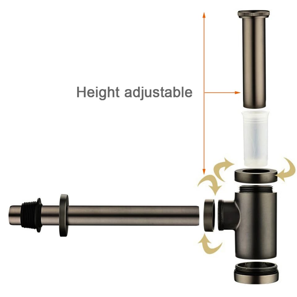 Gunmetal Grey Bottle Trap Waste | Pop-Up Drain Stopper | Bathroom Sink Fitting - Thumbnail 4