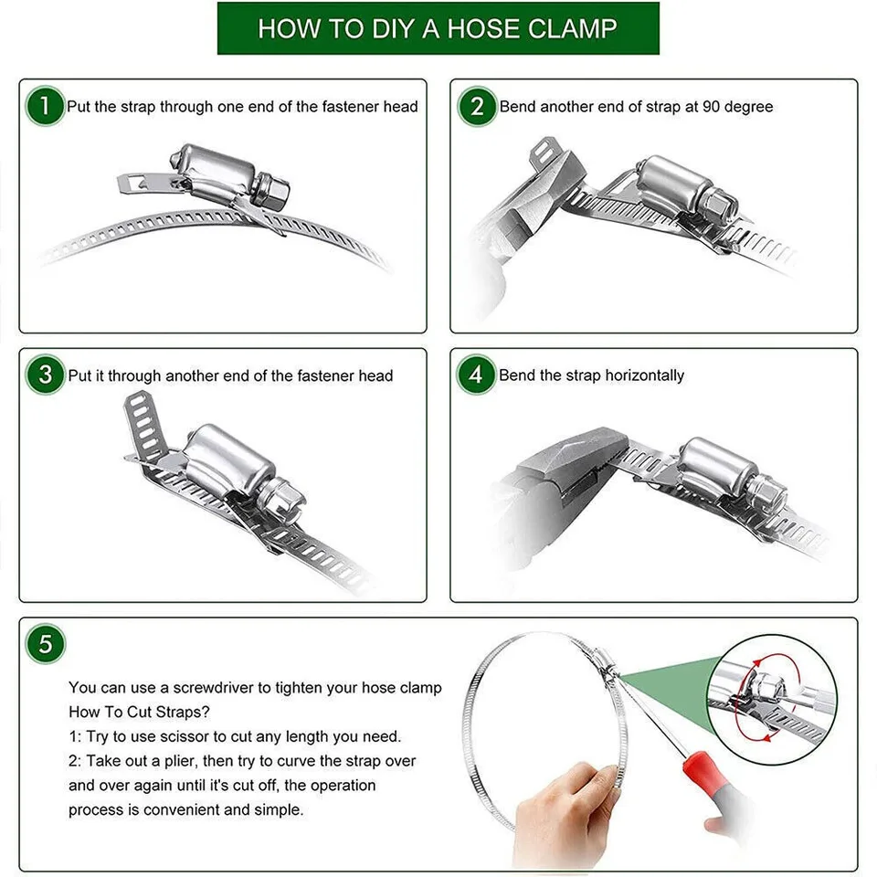 Stainless 304 Steel Hose Clamp Strap | Adjustable Worm Gear Clip | Pipe Ducting Fastener - Thumbnail 5