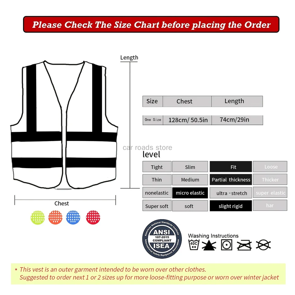 Vis Vest | Zipper Front with Reflective Strips | Neon Construction Safety - Thumbnail 3