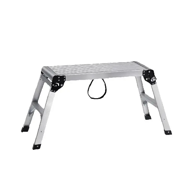 Heavy-duty aluminum folding work platform with a 330 lbs load capacity, non-slip feet, functioning as a stool, ladder, and bench.