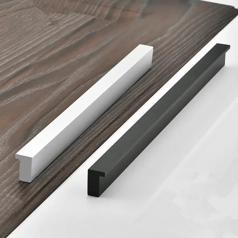 Black and silver hidden cabinet handles made from aluminum alloy for kitchen cupboards, drawers, and bedroom doors.