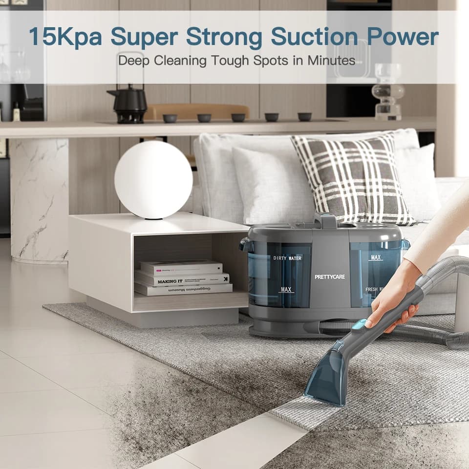 PrettyCare PC808 Carpet Cleaner with Spot Cleaner | 1.4m Hose, 30min Runtime | Wet Sprayer for Sofa & Car - Thumbnail 4
