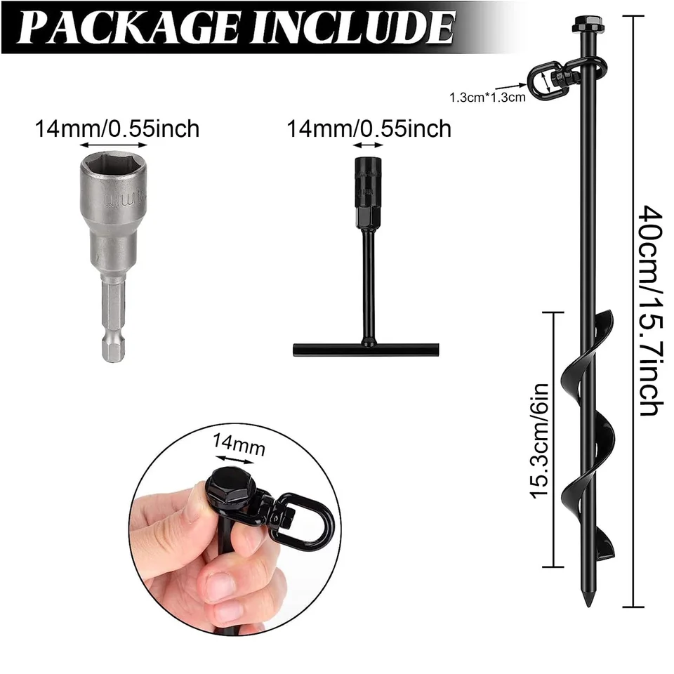 4-Pack 40cm Screw Anchor for Ground | Cross Handle Steel | Trampoline & Swing Set - Thumbnail 2
