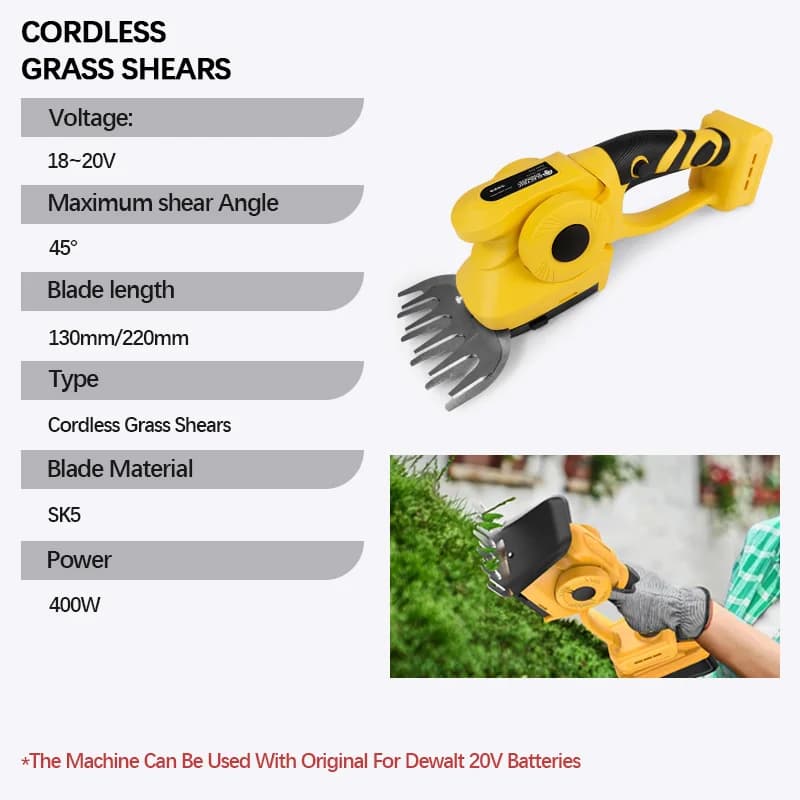 Brushless Hedge Trimmer for DeWalt 20V | 2-in-1 Grass Shears | Cordless Garden Tool - Thumbnail 2