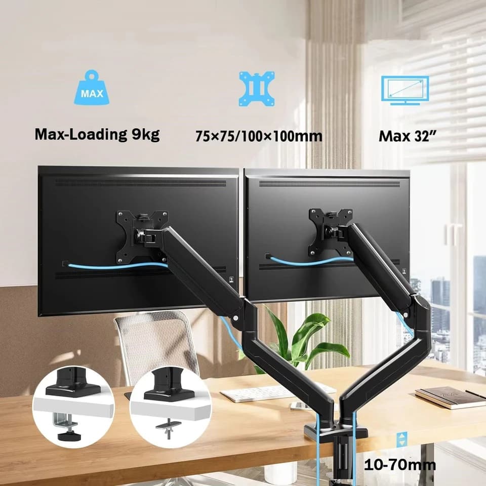 Dual Monitor Stand | 13-32" Screens, 180° Swivel | Home & Office Use - Thumbnail 7
