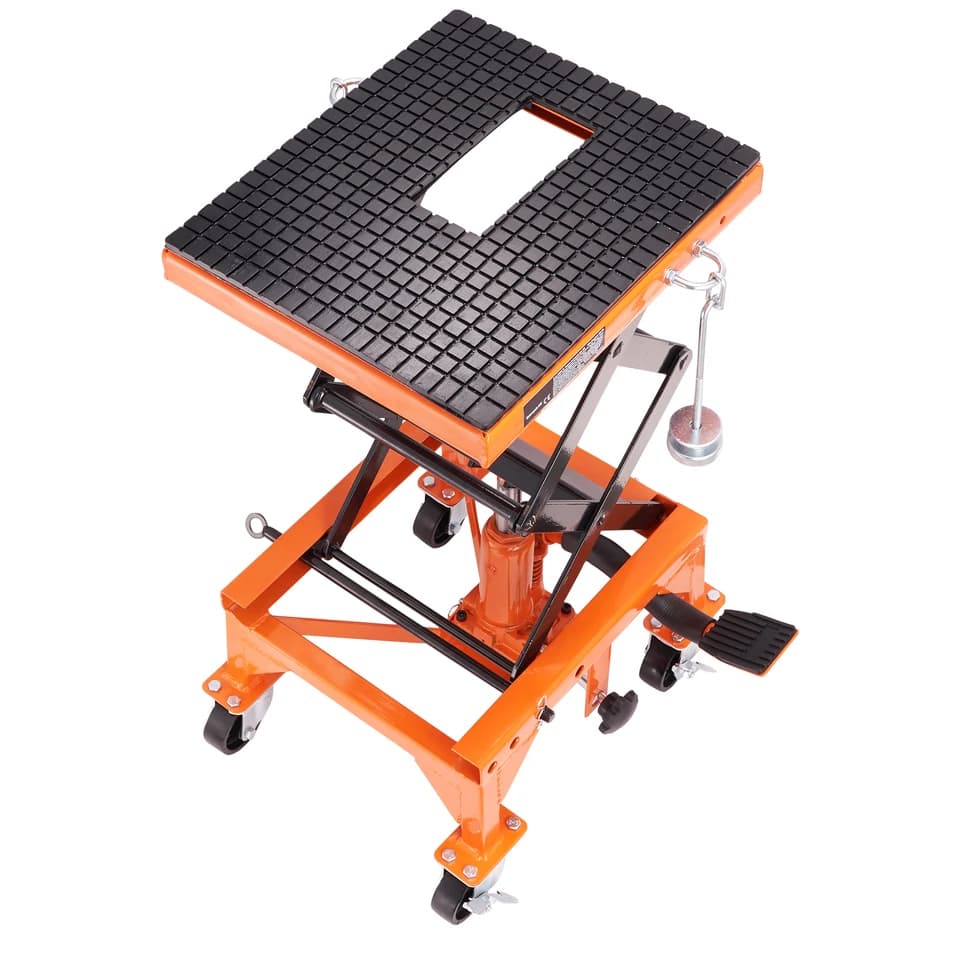 Motorcycle Scissor Jack Lift | 350 lbs Capacity | Wide Deck & Wheels - Thumbnail 2