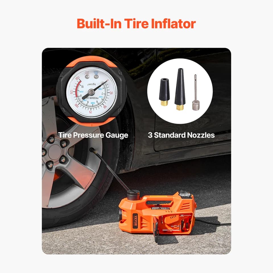 Car Jack for Changing Tires | Built-In 12V Air Inflator | 5 Ton Lift - Thumbnail 4