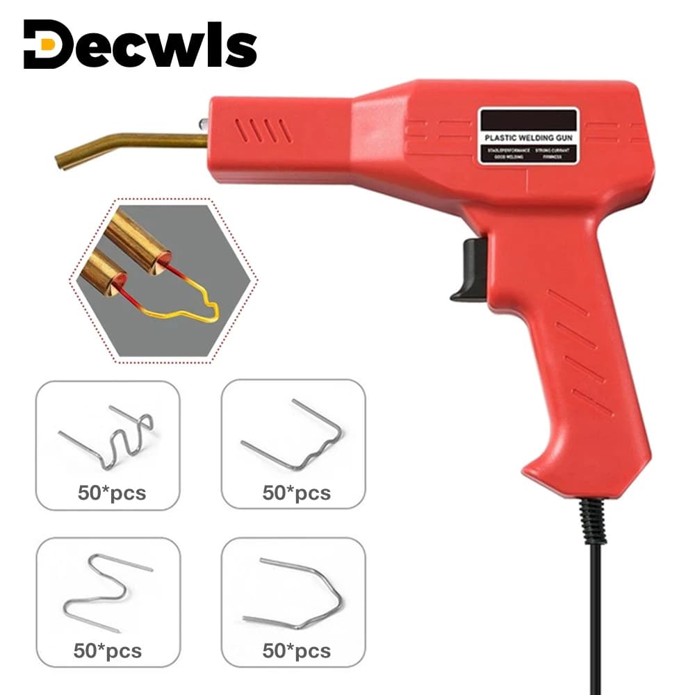 Professional 220v/110v plastic welder and hot stapler for repairing car bumpers, includes welding gun and 200 nails for DIY projects.