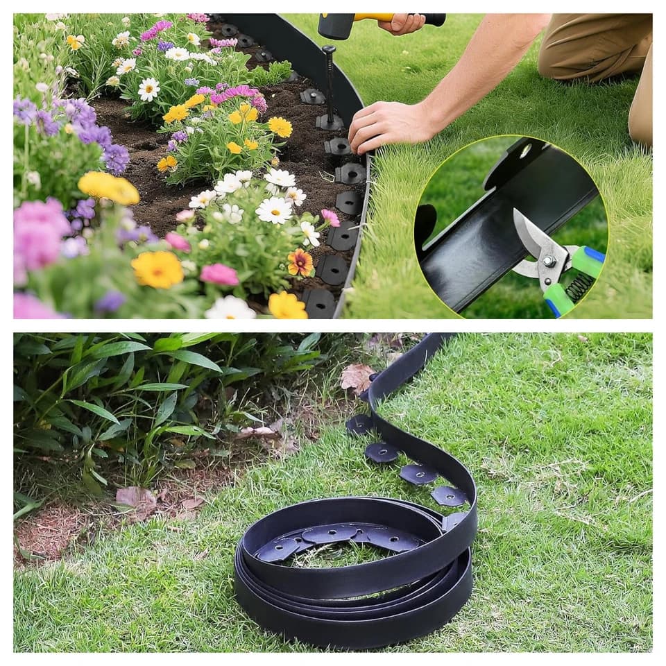 No-Dig Landscape Edging Fence Post Spike Kit | 1.5in Tall Plastic Border | 10m-30m Black - Thumbnail 3