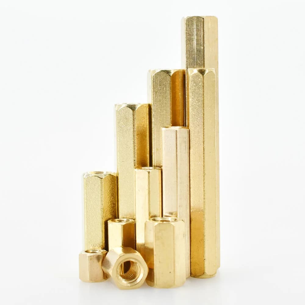 Brass motherboard standoffs with hex board rack stud spacing, including screw hexagon copper female PCB pillars for M2-M6 bolt sizes.