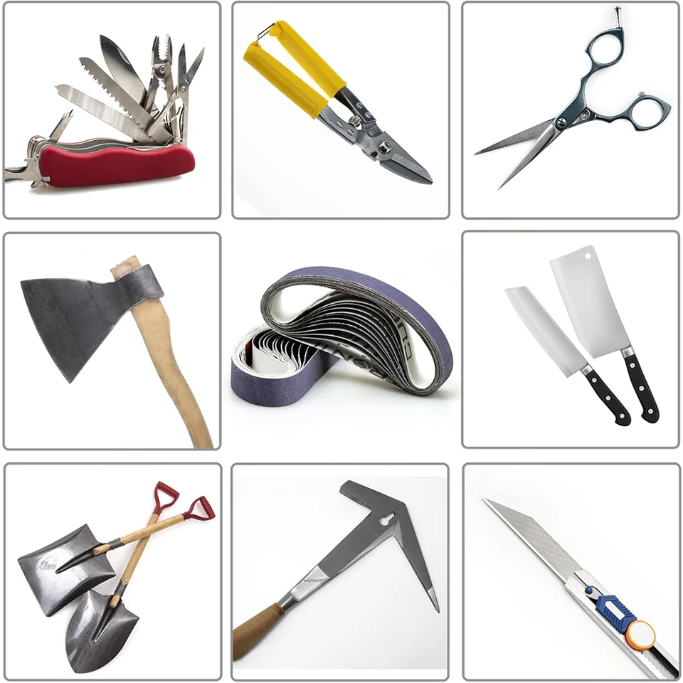 Sanding belts: collage of nine different tools.
