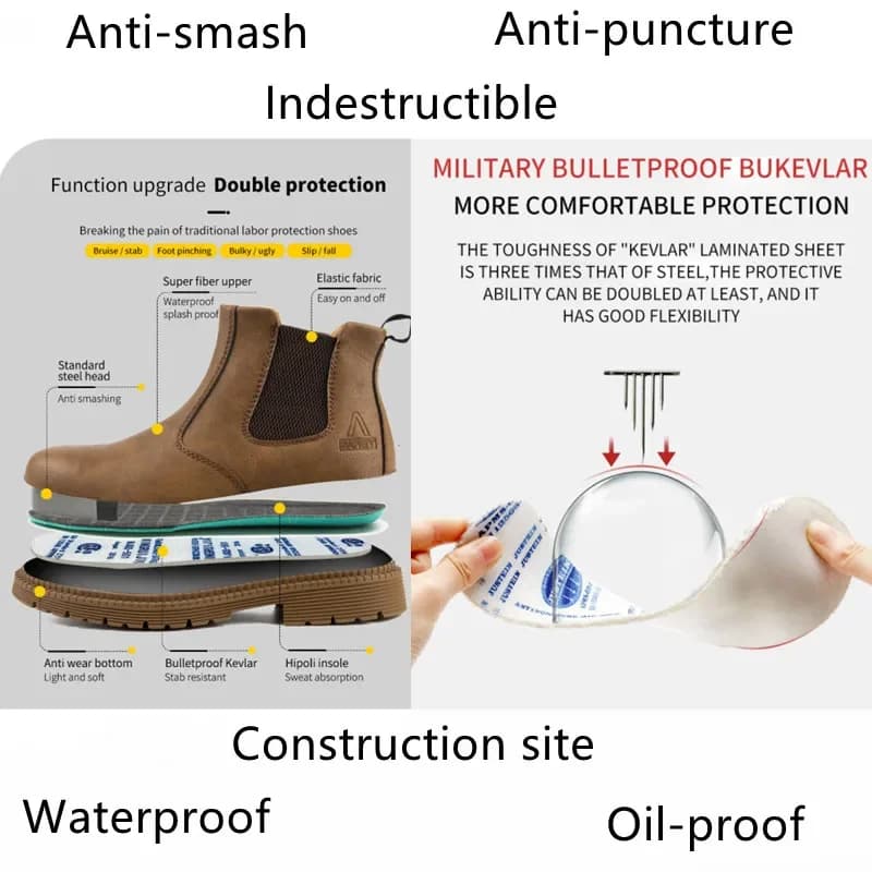 Safety Toe Waterproof Work Boots | Chelsea Style Leather | Site Security Footwear - Thumbnail 4