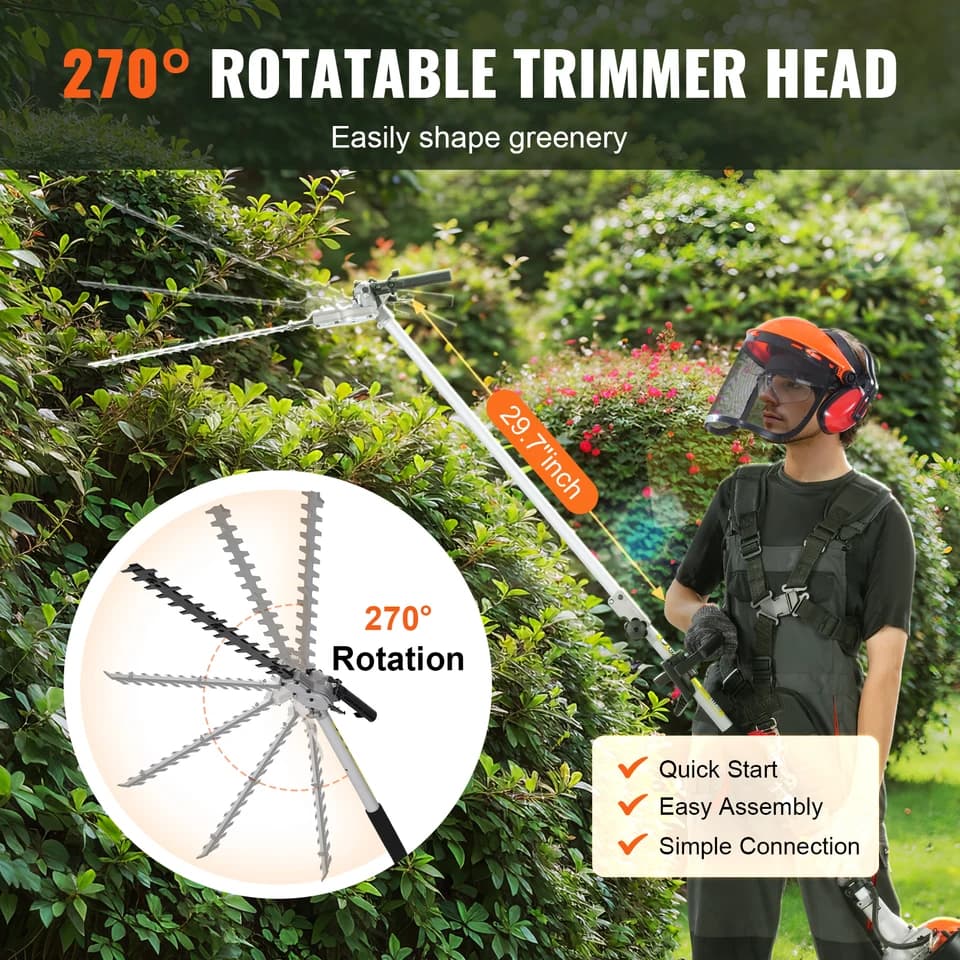 52CC 6-in-1 Petrol Hedge Trimmer | Multi-tool Brush Cutter & Pole Saw - Thumbnail 4