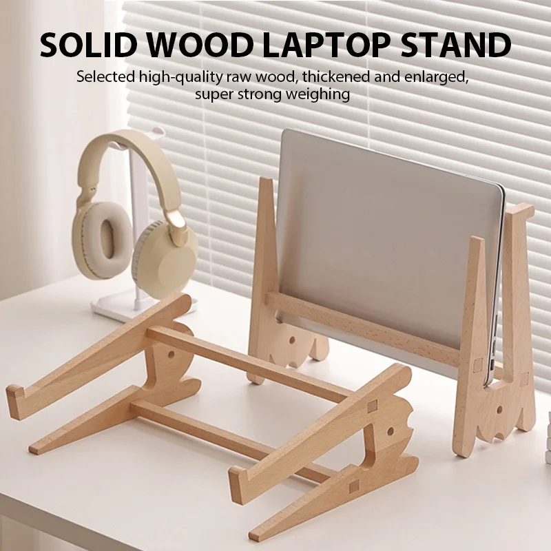 Solid Wood Laptop Stand | Vertical Bracket & Cooling Base | MacBook Air/Pro - Thumbnail 3