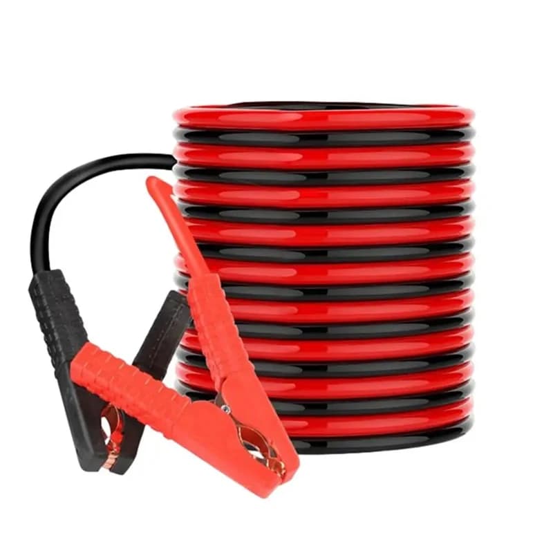 Heavy-duty car power charging booster starting device with robust jumper cables for car battery connection.