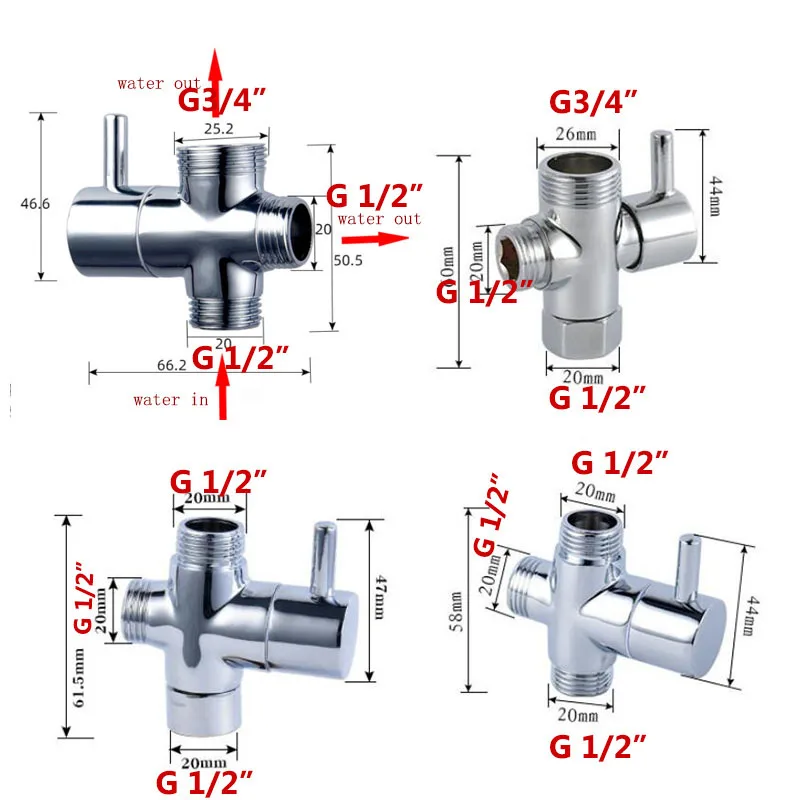 Toilet Siphon Diverter Valve G1/2" G3/4" | Chrome Plated T-Adapter | Shower & Bidet Connector - Thumbnail 2