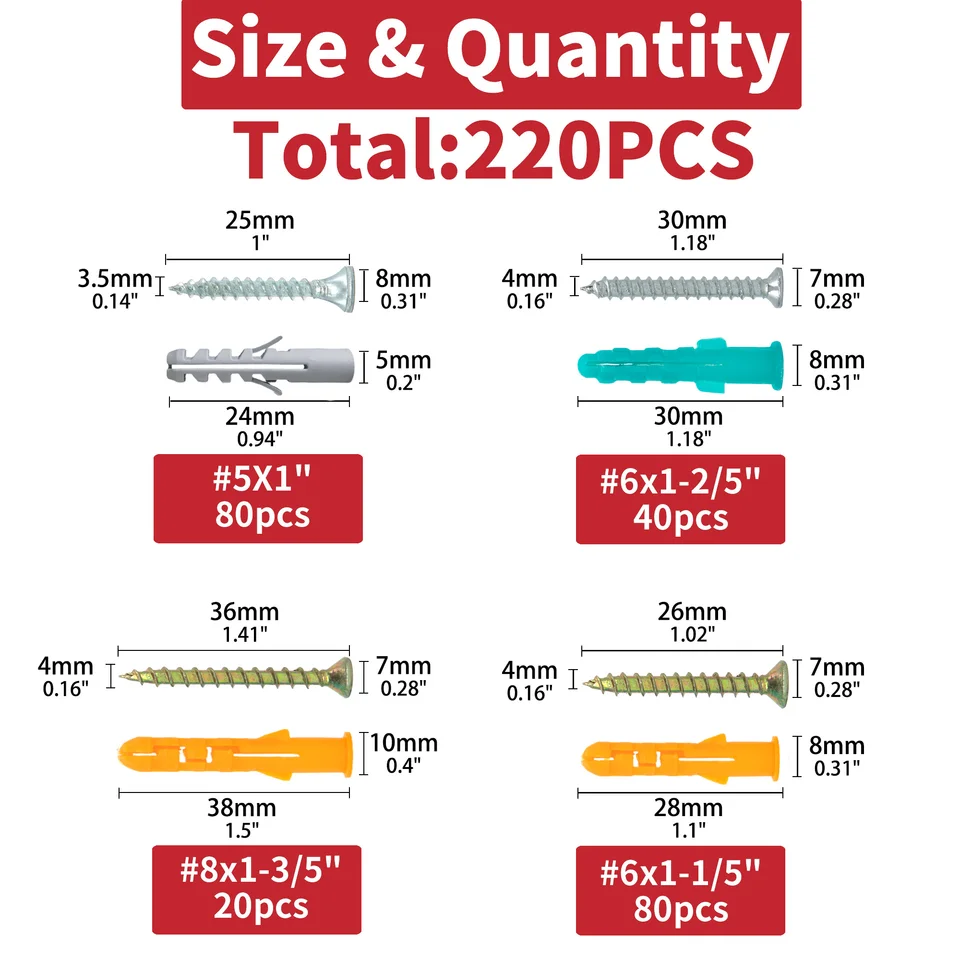 Plasterboard Fixings Kit | 220pc Anchors & Screws | Organiser Box - Thumbnail 2