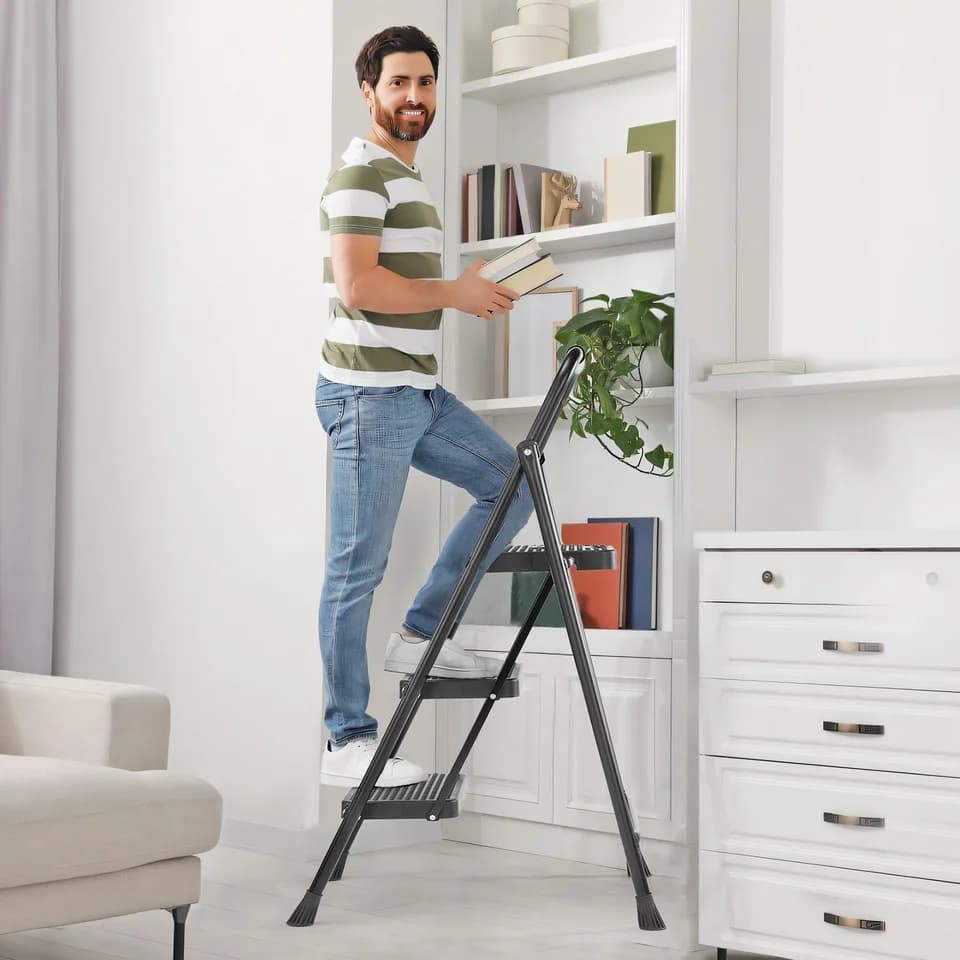 Folding Step Ladder Stool with Ladder Standoff | 800lbs Capacity | Kitchen & Home - Thumbnail 6