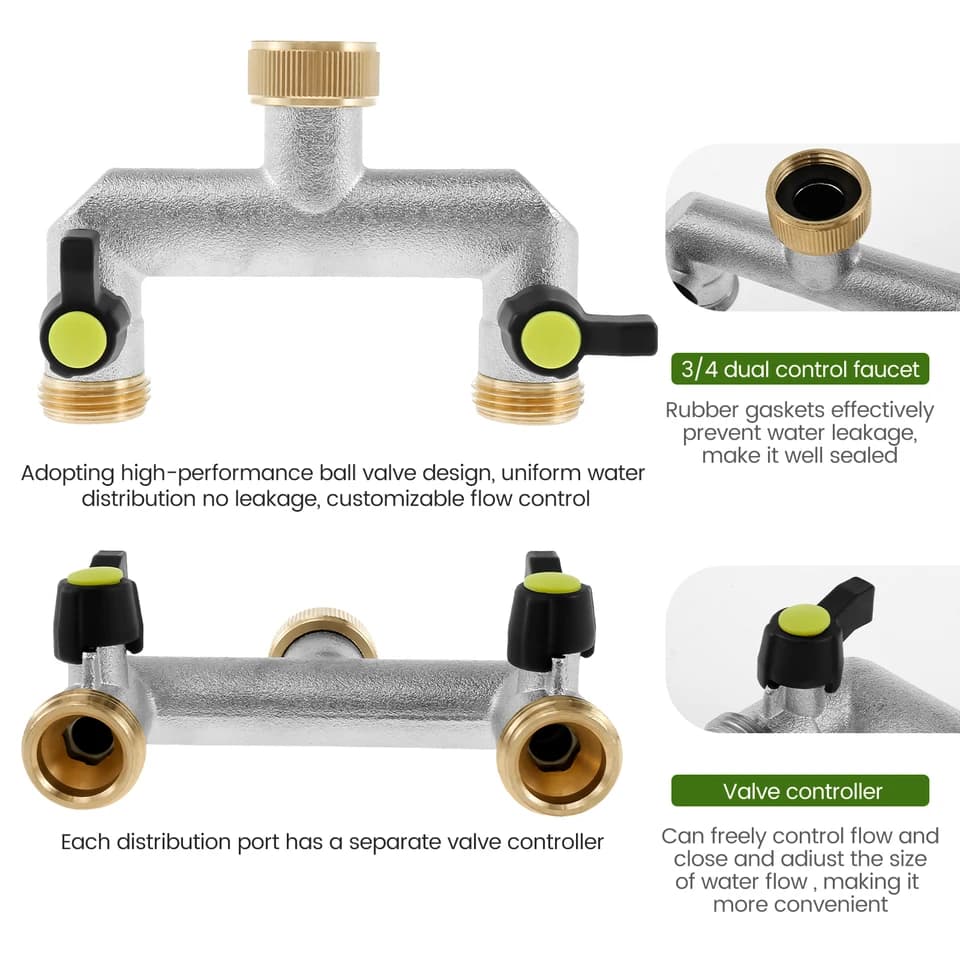 2-Way Flexible Tap Connector | Rustproof Zinc Alloy Splitter | For 3/4 Hoses - Thumbnail 4
