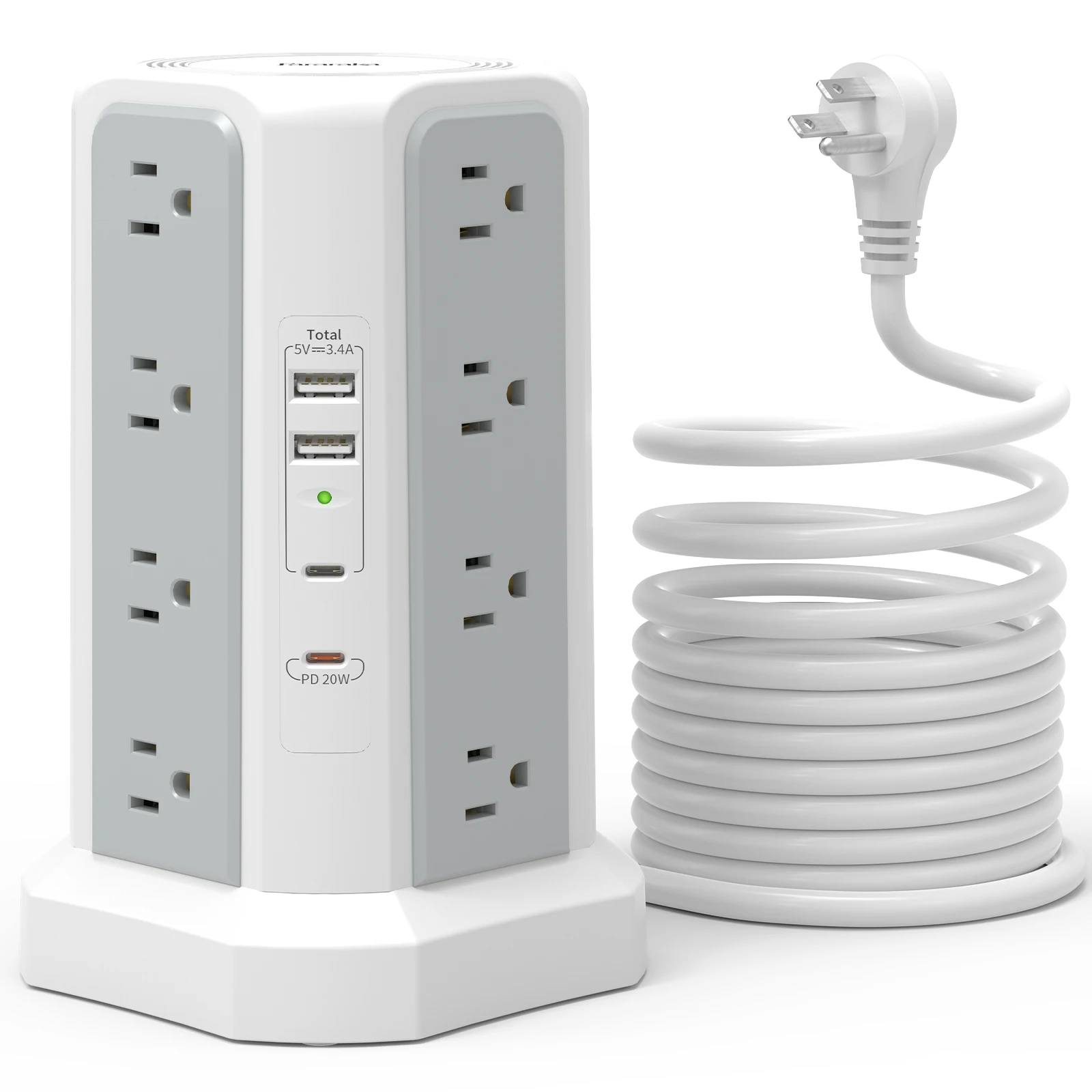 4-Outlet Power Tower with PD Fast Charging | 3m Cable for Home & Office - Thumbnail 2