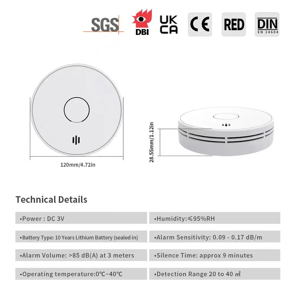 Smoke Detector VS02 | 10-Year Lithium Battery | Photoelectric & UKCA - Thumbnail 3