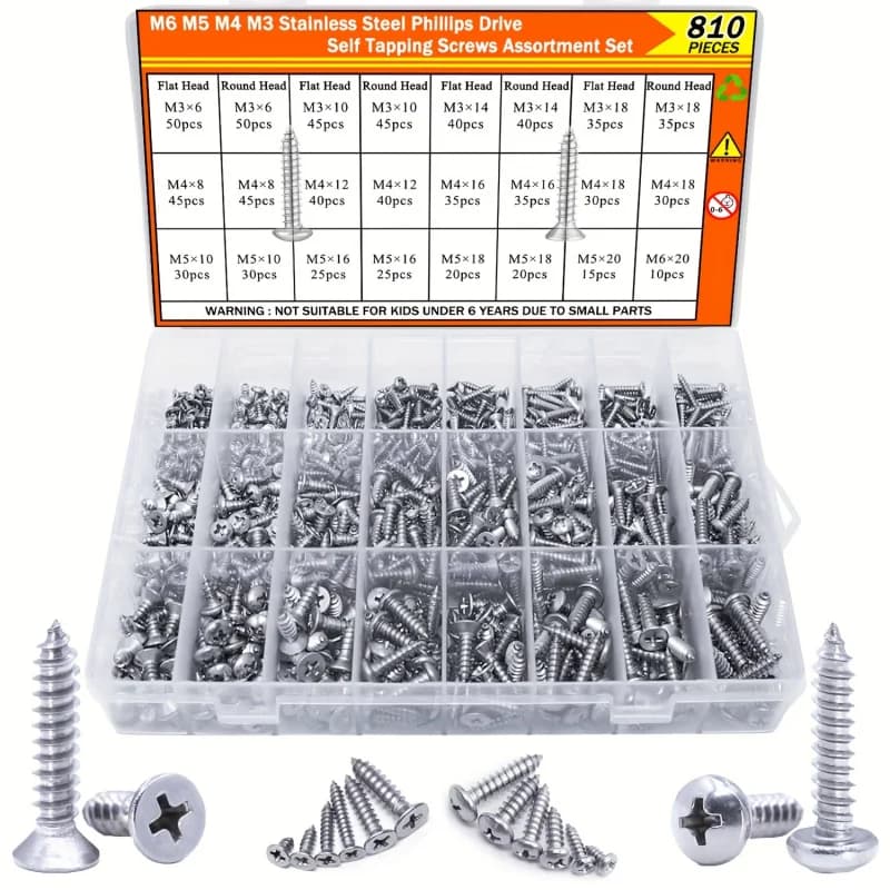 Stainless 304 Steel Wood Screws Assortment M3-M6 | Phillips Truss & Flat Head | Decking & Drywall Fixings - Thumbnail 3