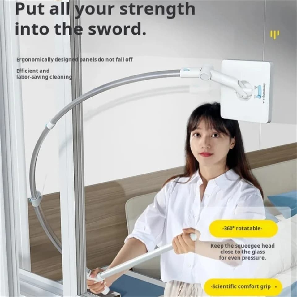 High Window Cleaning Kit | Double-Sided Glass Wiper | Extended Reach Pole - Thumbnail 2