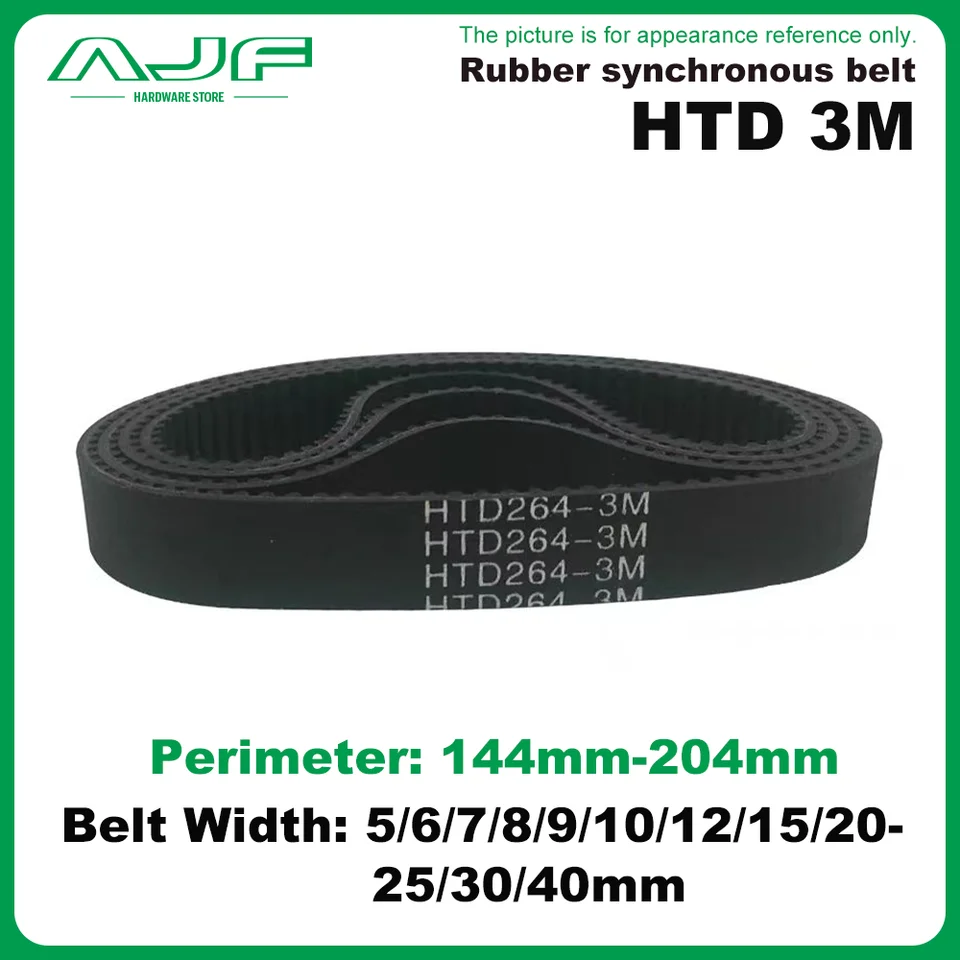 HTD3M Timing Belt | 5-40mm Width, 144-204mm Length | Closed-loop Rubber Drive - Thumbnail 3
