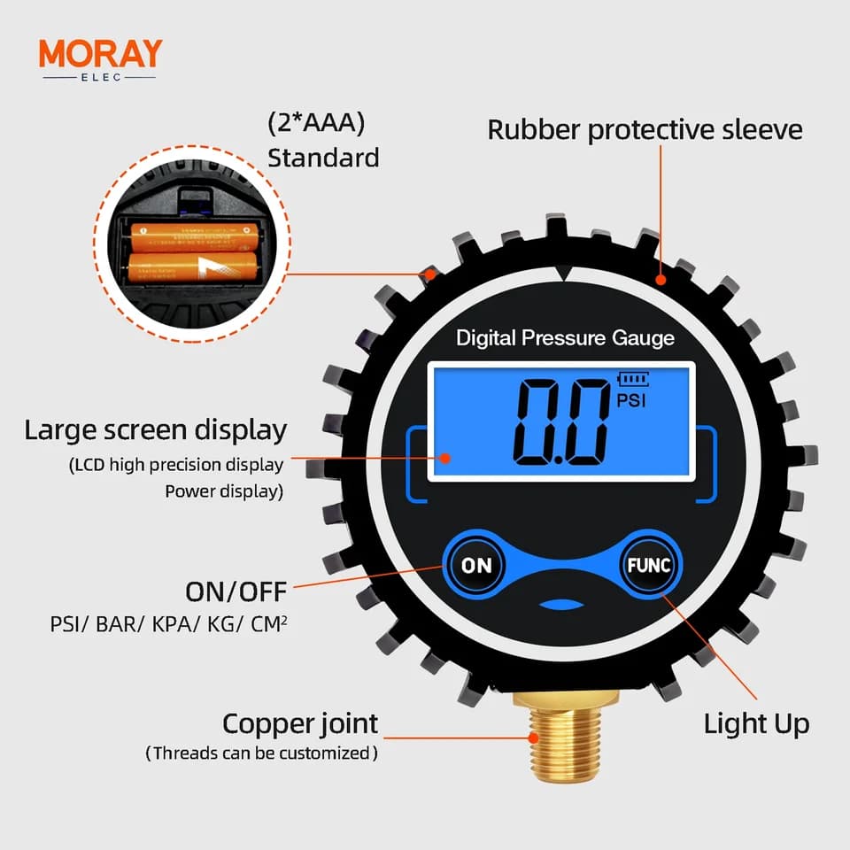 Gauge for Brake Bleeder Kit | LCD Readout | Tire & System Pressure - Thumbnail 2