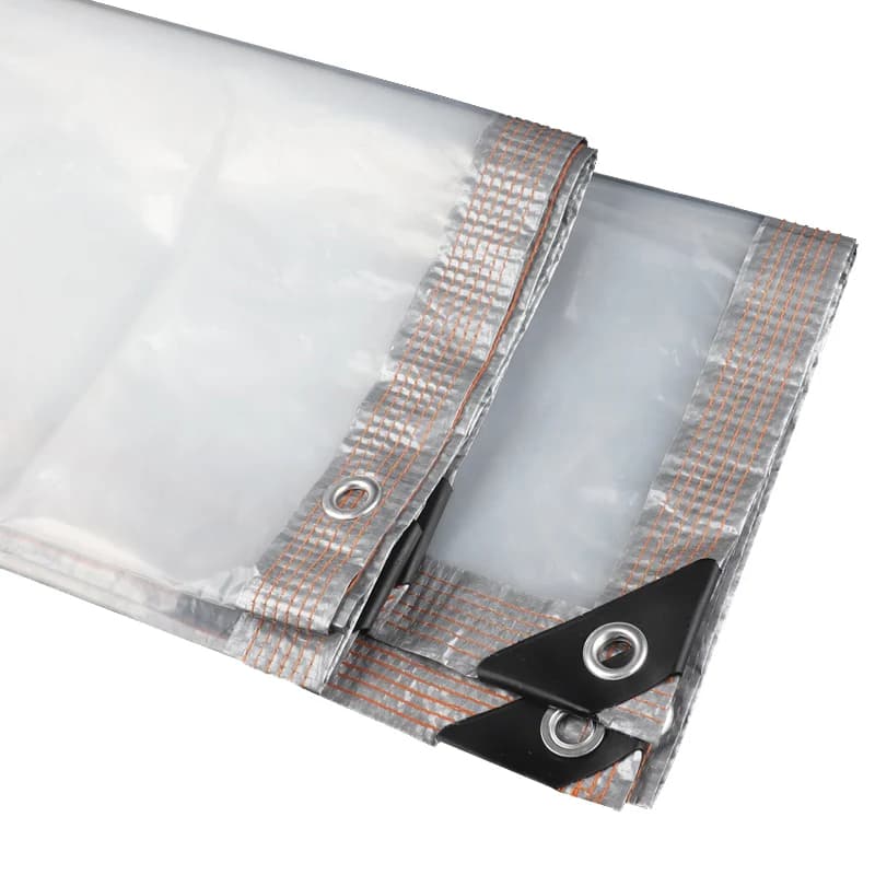 Clear Waterproof Tarpaulin with grommets on a white background.