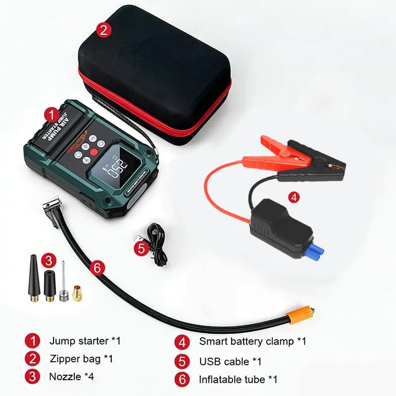 Cables for Car | 2000A Jump Starter Pack | 150PSI Air Compressor - Thumbnail 6