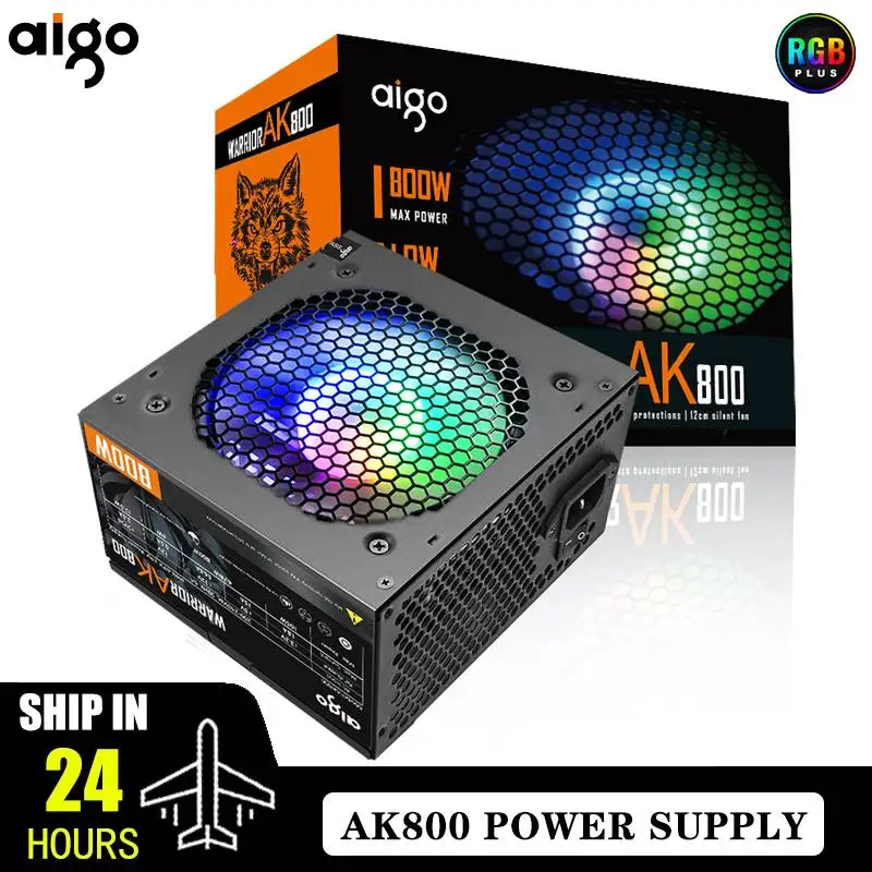Aigo AK PC PSU Power Supply Unit 500W 600W 700W 800W 1000W Gaming 120mm RGB Fan 220V ATX Desktop computer Power Supply for BTC - Image 1