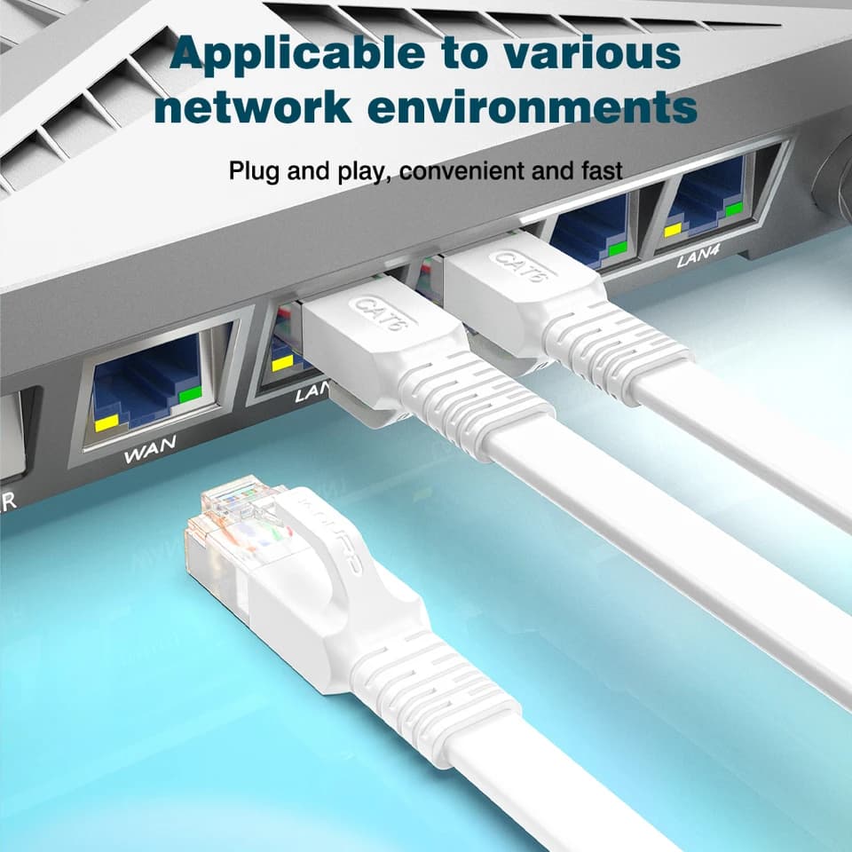 Cat6 Flat Ethernet Cable | 1Gbps RJ45 Patch Lead | Low Profile Internet Cable - Thumbnail 4