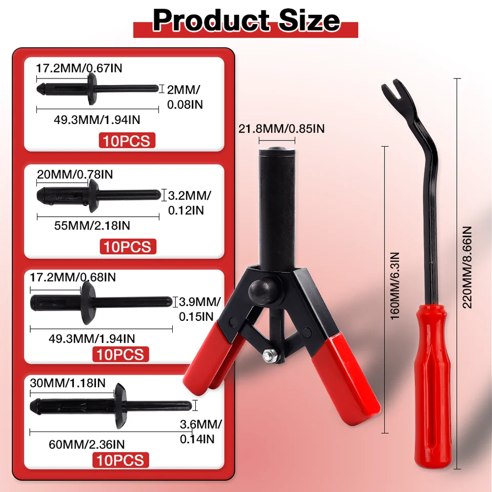 Plastic Rivet Gun Kit | Quick Manual Riveting Tool | Automotive & Panel Fastening - Thumbnail 4