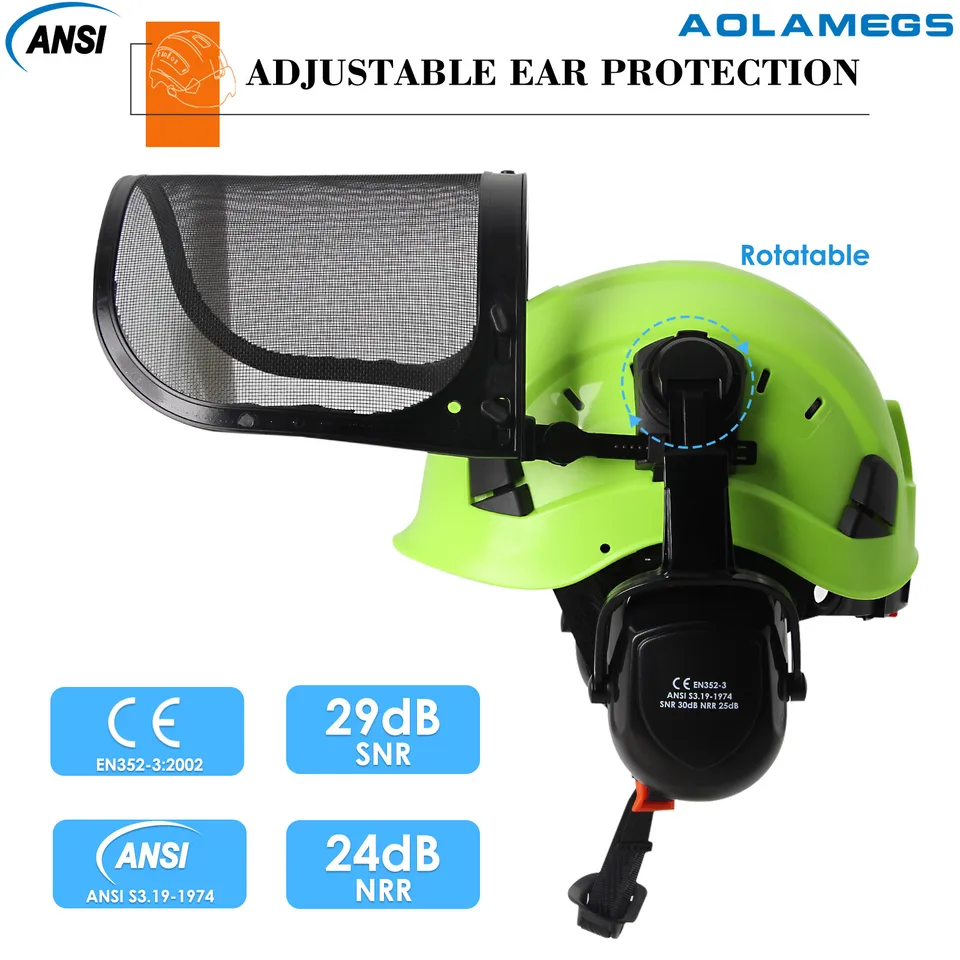 Safety Helmet in Construction | ABS Forestry Hard Hat | 3-in-1 Ear & Face Protection - Thumbnail 4
