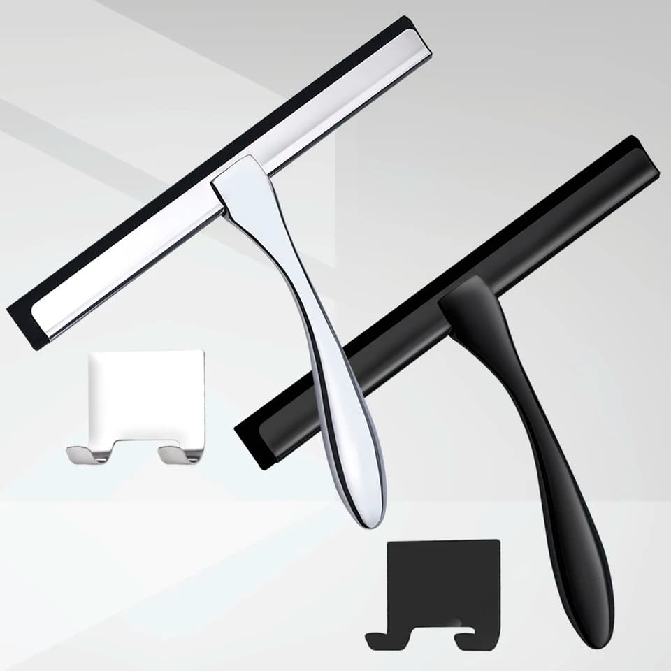 Window Cleaning Kit with Pole | Silicone Squeegee & Suction Hook | 10-14 inch Bathroom Tool - Thumbnail 3