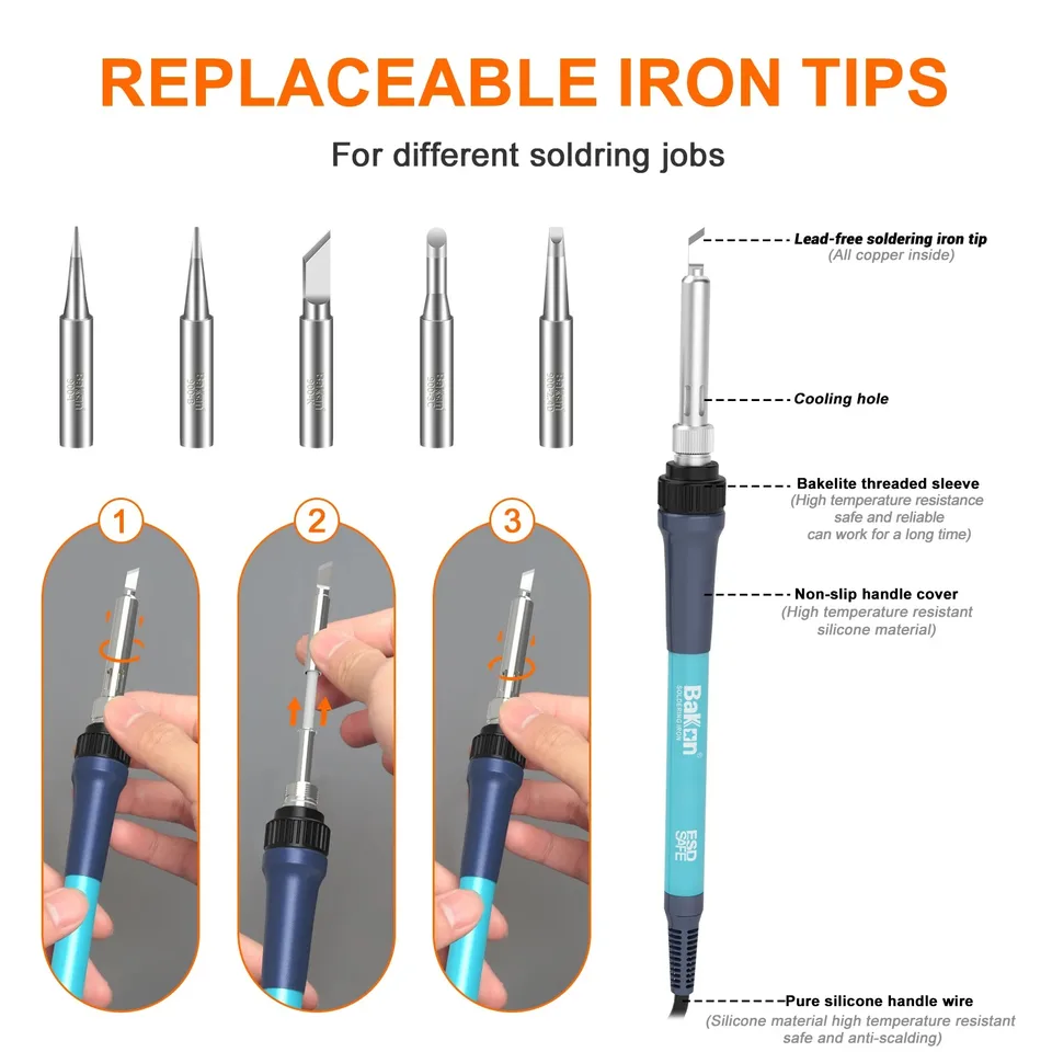 Bakon BK969 Soldering Iron | 90W Rotary Temperature Control | Entry-level Tool - Thumbnail 5