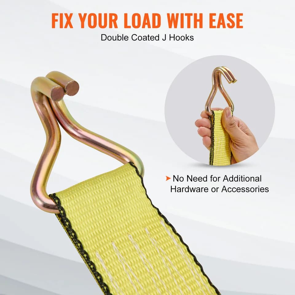 4x Ratchet Tie-Down Straps | Double J Hook | Cargo Lashing for Moving Appliances - Thumbnail 5