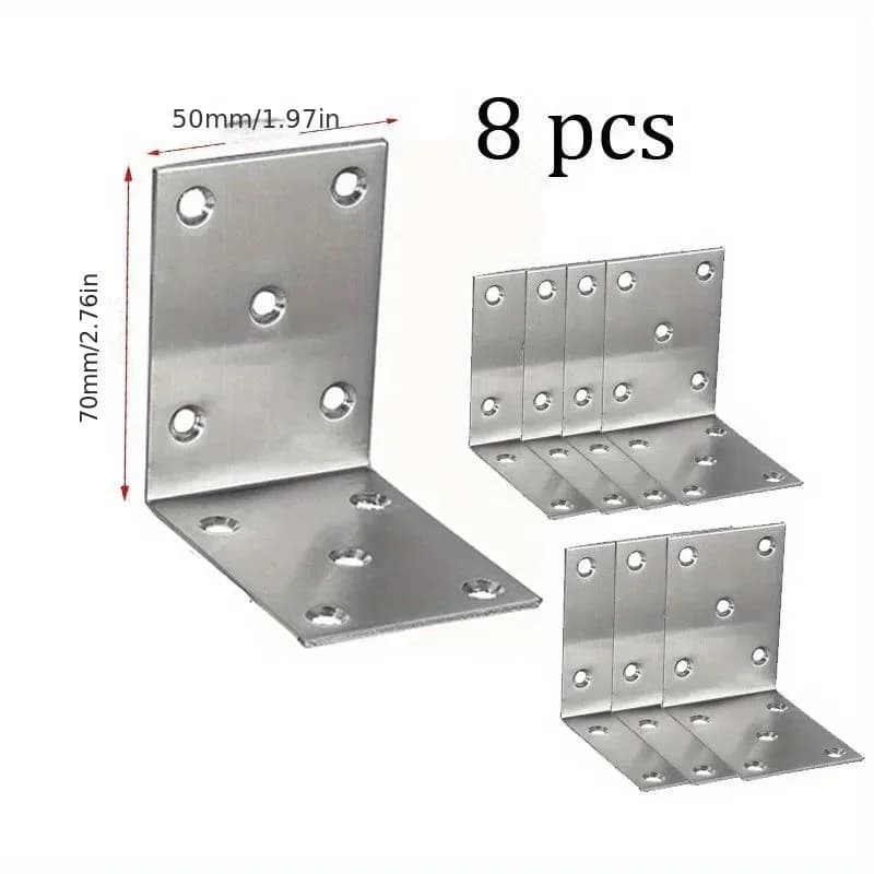 8Pcs Angle Brackets | L-Type Thick Stainless Steel | 90 Degree Shelf Support - Thumbnail 2