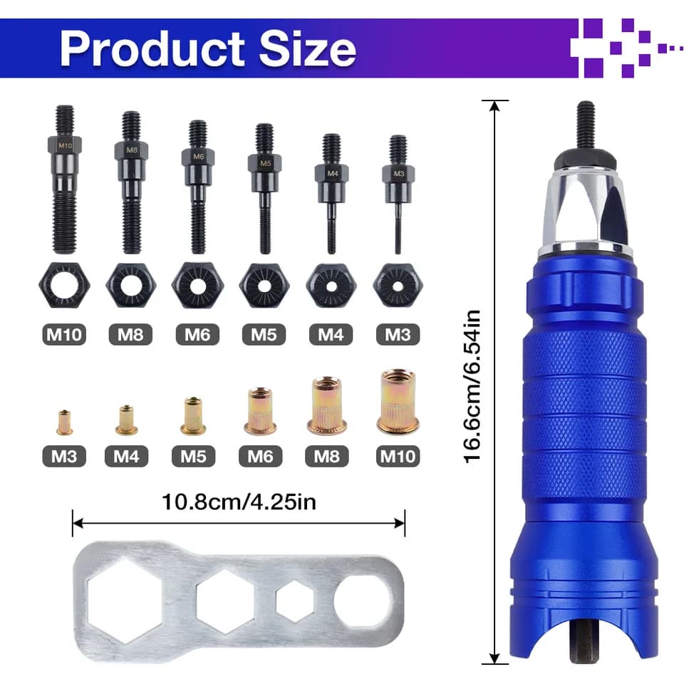 Electric Rivet Nut Gun Converter | M3-M10 Drill Attachment | Cordless Riveting Tool - Thumbnail 3