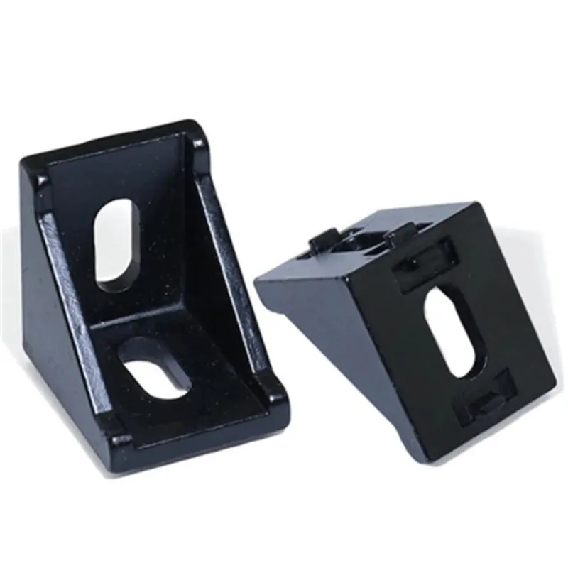 Aluminium Angle Brackets: Two black L-brackets on a white background.
