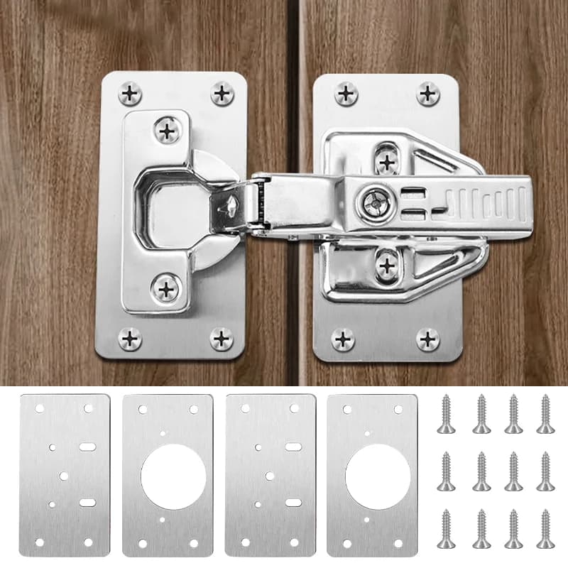 Cabinet Hinge Repair Plate | 2-10Pcs Stainless Steel Mounting Kit | Door Hinge Fixing Bracket - Thumbnail 2