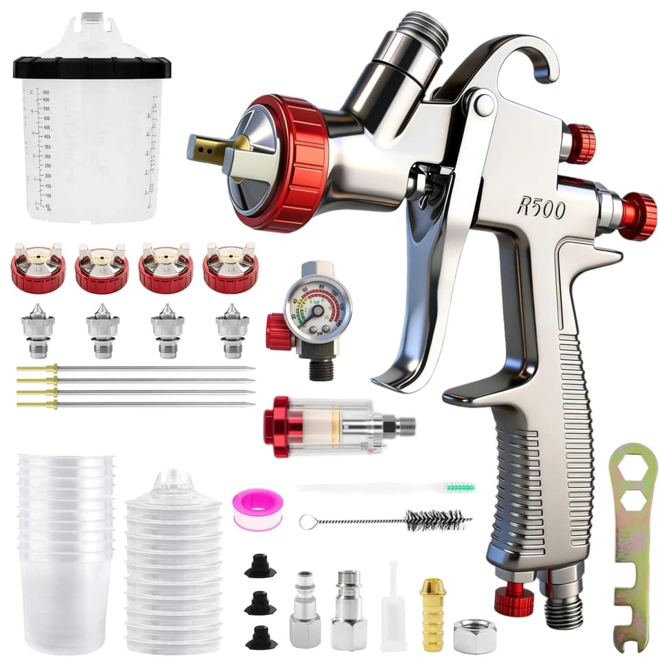 R500 LVLP Paint Sprayer | 1.3-2.0mm Nozzles & Regulator | Gravity Feed Gun - Thumbnail 2