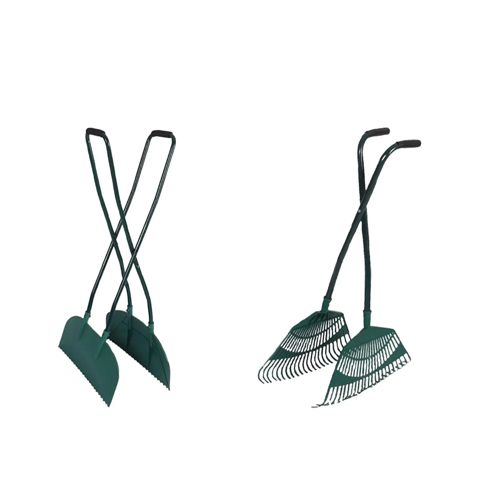 A handheld leaf grabber and collector tool with a wide scoop, designed for easy and convenient gathering of fallen leaves in gardens and yards.